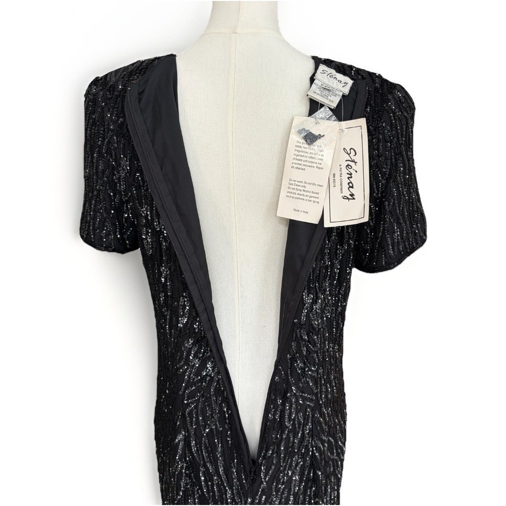 Vintage NWT Black Silk Beaded Formal Maxi Dress Size 14 Wedding Event Elegant - Picture 8 of 16